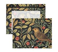 siphylline Portapenne adorabile astuccio per raccoglitori a 3 anelli, confezione da 2 articoli per studenti in classe design William Morris con uccello