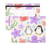 siphylline Raccoglitore astuccio multiuso portapenne per carta A4, 2 confezioni da 2 articoli per la scuola per insegnanti, carini cartoni animati viola stella marina pinguino