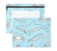 siphylline Raccoglitore per matite tascabili portatili per lettere di carta A4, confezione da 2 articoli per insegnanti, aule blu, animali subacquei, meduse