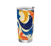 siphylline Reto Tazza da caffè da viaggio in acciaio inox blu giallo con motivo astratto, resistente alle perdite, a prova di perdite, per scuola, sport, asilo nido, campeggio e altro, portatile, da