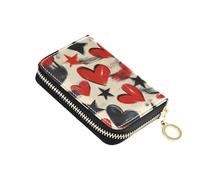 siphylline Rosso Nero Cuore Stelle Graffiti pelle piccolo portafoglio carta donna Con 2 slot per contanti RFID Blocco organizzatore di carte di credito con cerniera
