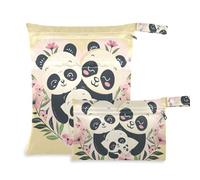 siphylline Sacchetti asciutti piccoli con cerniera, confezione da 2 sacchetti bagnati per costume da bagno con manici per pannolini per bambini, pannolini per bambini Happy Panda Family