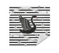 siphylline Sacchetti da viaggio in panno magico autoadesivo per cosmetici organizer Wrap 13,8 x 13,8 involucro per articoli da toeletta, Cigno argento a righe bianche nere, 21.7x21.7in