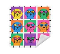 siphylline Sacchetti da viaggio in tessuto autoadesivo per cosmetici organizer Wrap 13,8 x 13,8 involucro per articoli da toeletta, Cartone animato, cani, colorato, griglia, pop art, 21.7x21.7in