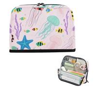 siphylline Sacchetti per matite Grande Capacità Upright Storage Bag Grande Capacità Organizzatore di Immagazzinaggio per Uomo Liceo sotto Oceano Animale Medusa Stella Marina Rosa Colorato