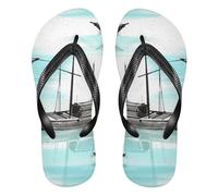 siphylline Sandali comodi di vibrazione del flop di gomma verde della nave della pittura dell'inchiostro cinese per le donne per il, Cinese Inchiostro Pittura Nave Verde, Medium