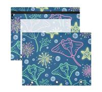 siphylline Scatola portamatite in plastica trasparente per raccoglitori a 3 anelli, confezione da 2 pezzi, per studenti che tornano a scuola, oceano, animale, manta, stella marina, colorata