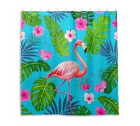 siphylline Set di tende da doccia impermeabili da 168 x 182 cm con gancio con fenicotteri estivi con palma fiore blu in poliestere lavabile tessuto grande tenda per bagno