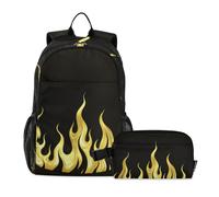 siphylline Set di zaino e borsa per il pranzo in oro fluorescente nero con fiamma fredda per ragazze adolescenti borsa per la scuola e scatola per il pranzo per ragazzi e ragazzi zaini e scatola 9-10