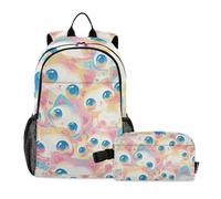 siphylline Simpatico zaino per la scuola con gatti pastello, con borsa per il pranzo, con scatola per il pranzo, borsa per la scuola, per ragazzi di età compresa tra 8 e 10 anni