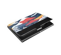 siphylline Snow Mystery Blue Red - Tasca porta biglietti da visita ultrasottile con porta carte di credito in pelle e acciaio inox, per viaggi, casa o ufficio