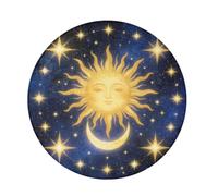 siphylline Tappeto rotondo a pelo lungo, grande, oro, celeste, sole, luna, blu navy, stelle, arte