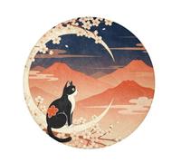 siphylline Tappeto rotondo a pelo lungo per dormitorio gatto nero floreale montagna tramonto arte