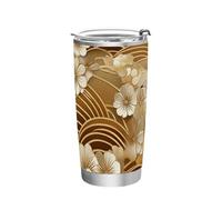 siphylline Tazza da caffè giapponese vintage dorata in acciaio inox con coperchio da viaggio per scuola, sport, asilo nido, campeggio e altro ancora, 590 ml