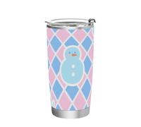 siphylline Tazza da caffè isolata in acciaio inossidabile con motivo a scacchi blu e rosa Merry Christmas resistente alle perdite Flip tazza da caffè da viaggio con coperchio per palestra Estetica