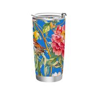 siphylline Tazza da viaggio con coperchio in acciaio inox con fiori autunnali e peonie, per scuola, sport, asilo nido, campeggio e altro ancora, bicchieri estetici con coperchio, 590 ml