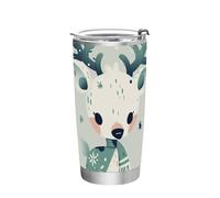 siphylline Tazza moderna in acciaio inox verde con renna per caldo e freddo, a prova di perdite, tazze per caffè per scuola, sport, asilo nido, campeggio e altro ancora, bicchiere carino da 590 ml