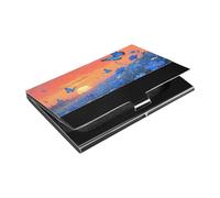 siphylline The Sunset Over The Blue Sea Of Flowers Custodia ultrasottile per biglietti da visita con porta carte in pelle e acciaio inox, per donne o uomini