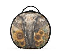 siphylline Trousse per il trucco in stile bohémien, con elefante, girasoli, vintage, verticale, autoportante, leggera, per donne, con divisori regolabili, 27,9 cm