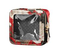 siphylline Trousse per trucco trasparente con peonia bianca e pallina, con cerniera, piccola borsa per cosmetici per volare, Pittura a pellet rosso peonia bianca, 1 size