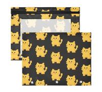 siphylline Trousse portatile a 3 fori per lettere A4 di carta, confezione da 2 pezzi, per insegnanti, casa, un simpatico gatto pixel giallo