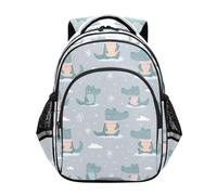siphylline Zaino carino per bambini, adolescenti, ragazzi, borsa per libri per ragazzi e adolescenti, casual, confezione da giorno, carino, cartone animato, nevicata coccodrillo, grigio chiaro, Carino