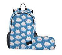 siphylline Zaino con ippopotamo blu e contenitore per il pranzo per ragazzi zaino scuola con borsa per il pranzo per ragazze 9-10 anni