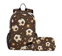 siphylline Zaino marrone con stella del calcio e contenitore per il pranzo per ragazzi zaino scuola con borsa per il pranzo Bookbag con scatola per ragazze età 8-10 anni