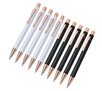 SIPLIV 10 penne a sfera a scatto in metallo con clip retrattile, penne a sfera glitterate con inchiostro blu, penne regalo per Natale, matrimonio, colore: oro rosa, nero e bianco