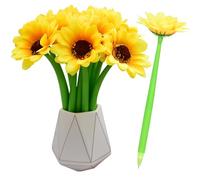 SIPLIV 12 penne a sfera con fiori artificiali, penne a sfera creative a forma di girasole nero, 0,5 mm, inchiostro gel per scuola, ufficio, decorazione per feste, girasole giallo B
