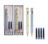 SIPLIV 2 penne stilografiche a pressione, penna stilografica retrattile in metallo, pennino extra fine (0,38 mm), con cartucce d'inchiostro, blu lago e verde