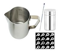 SIPLIV Coffee Art Kit 12 oz (350 ml) brocche per Espresso in Acciaio Inox brocche per Latte lattiera con marcature di Misura, caffettiera, scuotitrice per Cacao in Polvere, 16 Stencil per caffè