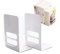 Sipliv fermalibri in acciaio supporto universale per economia supporto per libri rack per libri fermalibri da scrivania con penne (10 fori per penna), 1 paio (bianco)