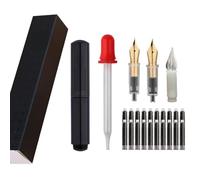 SIPLIV Majohn Wancai Mini penna stilografica da viaggio, formato tascabile, penna stilografica Iridium, punta fine con 3 penne, contagocce di dimensioni ridotte e 20 cartucce di inchiostro nero, nero