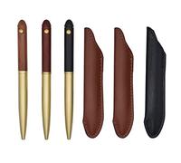 SIPLIV Penna a sfera in ottone realizzata a mano con inchiostro gel, penna a inchiostro nero, idea regalo aziendale con custodia in pelle PU - Set di 3 (nero, marrone, marrone-rosso)