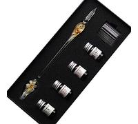SIPLIV penna stilografica con intarsio in vetro cristallo fatto a mano kit penna stilografica firma calligrafia penna con inchiostro a 4 colori, portapenne, tazza di pulizia, giallo