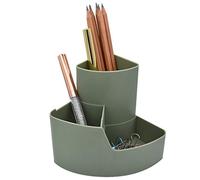 SIPLIV - Portapenne in plastica, multifunzionale, a 3 scomparti, porta pennelli da trucco, portapenne, organizer da ufficio, colore: verde