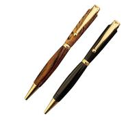 SIPLIV Set di 2 penne a sfera in legno fatte a mano, collezione retrò, inchiostro nero, per ufficio, scuola, ufficio, colore oro