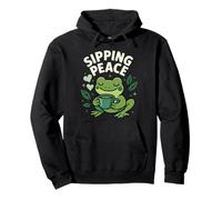 Sipping Peace Frog Tea Cozy Calm Grafica estetica Felpa con Cappuccio