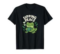 Sipping Peace Frog Tea Cozy Calm Grafica estetica Maglietta