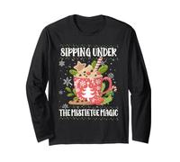 Sipping Under The Mistletoe Magic Christmas Coffee Lover Maglia a Manica