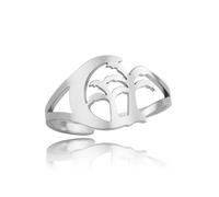 SIPURIS Anello da donna a forma di palma, con simbolo dell'albero di cocco, in acciaio inox, regolabile, estivo, spiaggia, semplice gioiello da donna, Acciaio inossidabile, Nessuna pietra preziosa