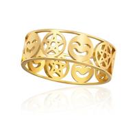 SIPURIS Anello in acciaio inossidabile con faccina sorridente celtica e stella di David, anello a fascia hippie, gioielli per uomini e donne, Acciaio inossidabile, Non pietra preziosa