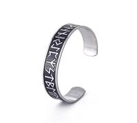SIPURIS Braccialetto con rune vichinghe, unisex, stile vichingo, anziano nordico, Futhark, 24 rune, in acciaio inox, amuleto pagano, talismano, gioielli norreni, One Size, Acciaio inossidabile,