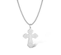 SIPURIS Collana a croce ortodossa per uomo Gesù Cristo Crocifisso ortodosso Ciondolo in acciaio inossidabile Religioso Cristiano Gioielli Regalo di compleanno (Argento-Catena di scatole)