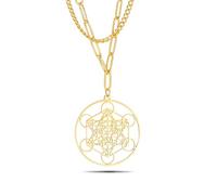 SIPURIS Collana a forma di cubo di Metatron per donne e uomini Arcangeli sacri re Salomone sigillo angelo collana per uomo in acciaio inossidabile geometria scavata ciondolo amuleto gioielli, Acciaio