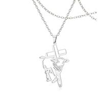 SIPURIS Collana biblica con agnello di Dio per donna e uomo, ciondolo a forma di pecora e croce gioielli 1.09 x 1.59 cm, in acciaio inox, nessuna gemma, 1.09*1.59in, Acciaio inossidabile, Nessuna