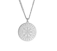SIPURIS Collana con bussola vichinga da uomo con ciondolo a forma di valknut, con ciondolo a forma di rune vichinghe, Vegvisir Odin, in acciaio inox, amuleto pagano, gioielli regalo per uomo e donna