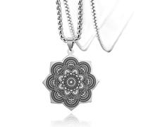 SIPURIS Collana con ciondolo a forma di fiore di loto per uomo e donna con ciondolo buddista in acciaio inossidabile, regalo mandala d'epoca e gioielli spirituali