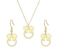 SIPURIS Collana con fiocco - Delicato ciondolo a forma di fiocco per donne, collana girocollo e orecchini, gioiello alla moda, regalo per adolescenti, 0.59*0.75in, Acciaio inossidabile, Nessuna pietra